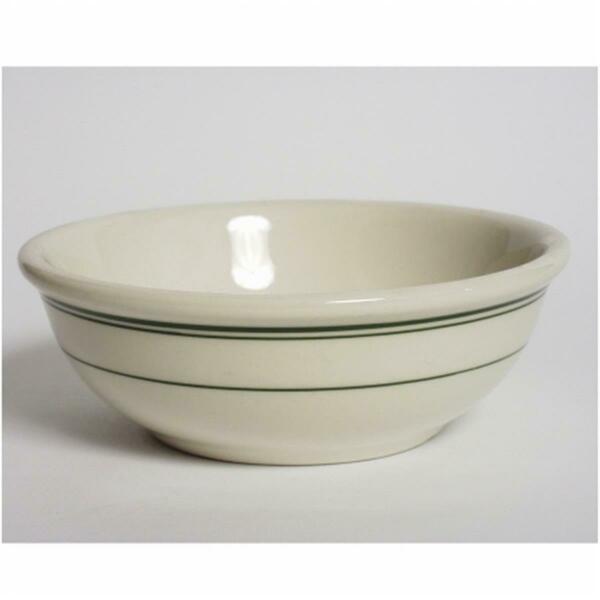 Tuxton China Green Bay 15 Oz. Wide Rim Rolled Edge Nappie Bowl - American White With Green Band - 3 Dozen TGB-018